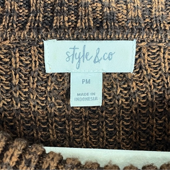 Style & Co Rust Brown Cowl Neck Sweater Envelope Neckline Button Trim Ribbed - Picture 3 of 5